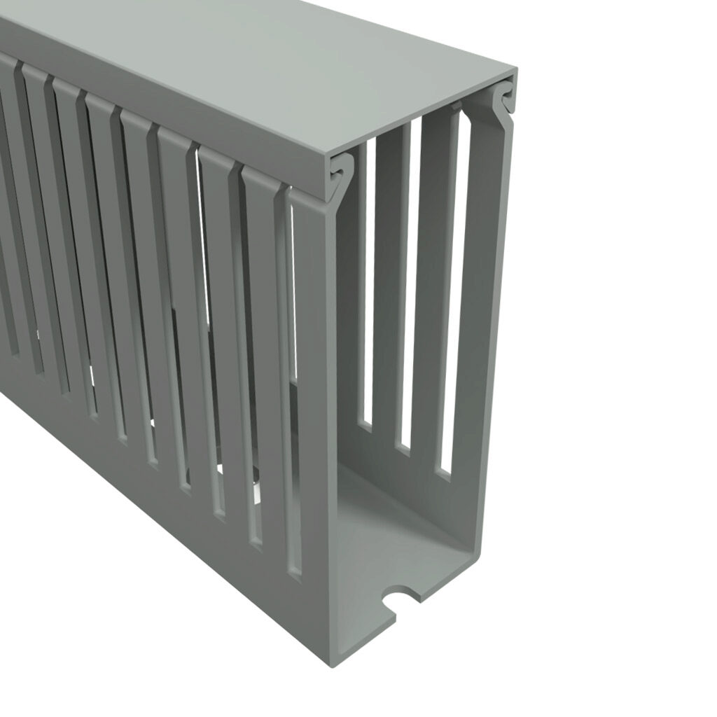 T1E-1540G-1 - Iboco T1E series open slot narrow finger wire duct, 1.5in width, 4in height, 6.5ft/2m length, gray. Cover included.