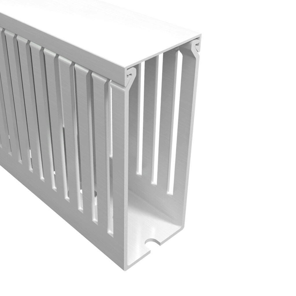 T1E-1540W-1 - Iboco T1E series open slot narrow finger wire duct, 1.5in width, 4in height, 6.5ft/2m length, white. Cover included.
