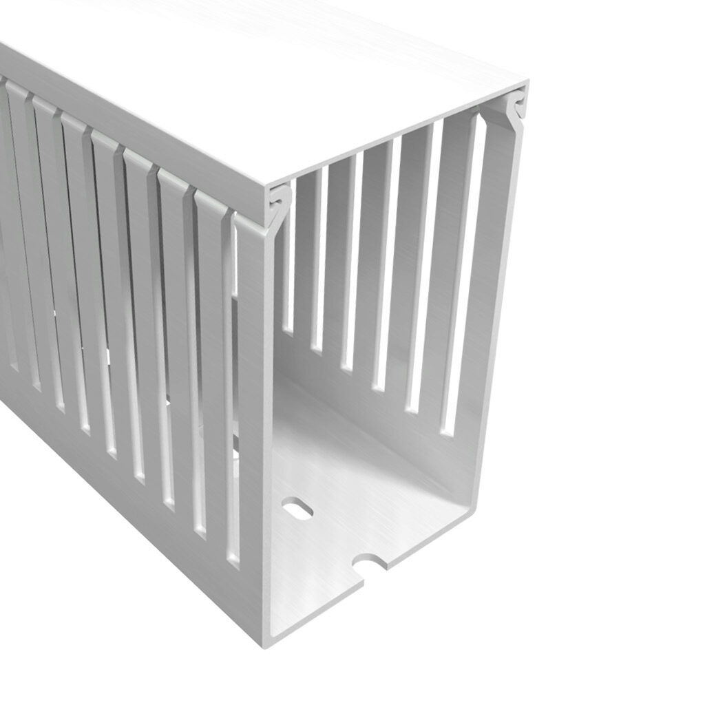 T1E-2240W-1 - Iboco T1E series open slot narrow finger wire duct, 2.25in width, 4in height, 6.5ft/2m length, white. Cover included.