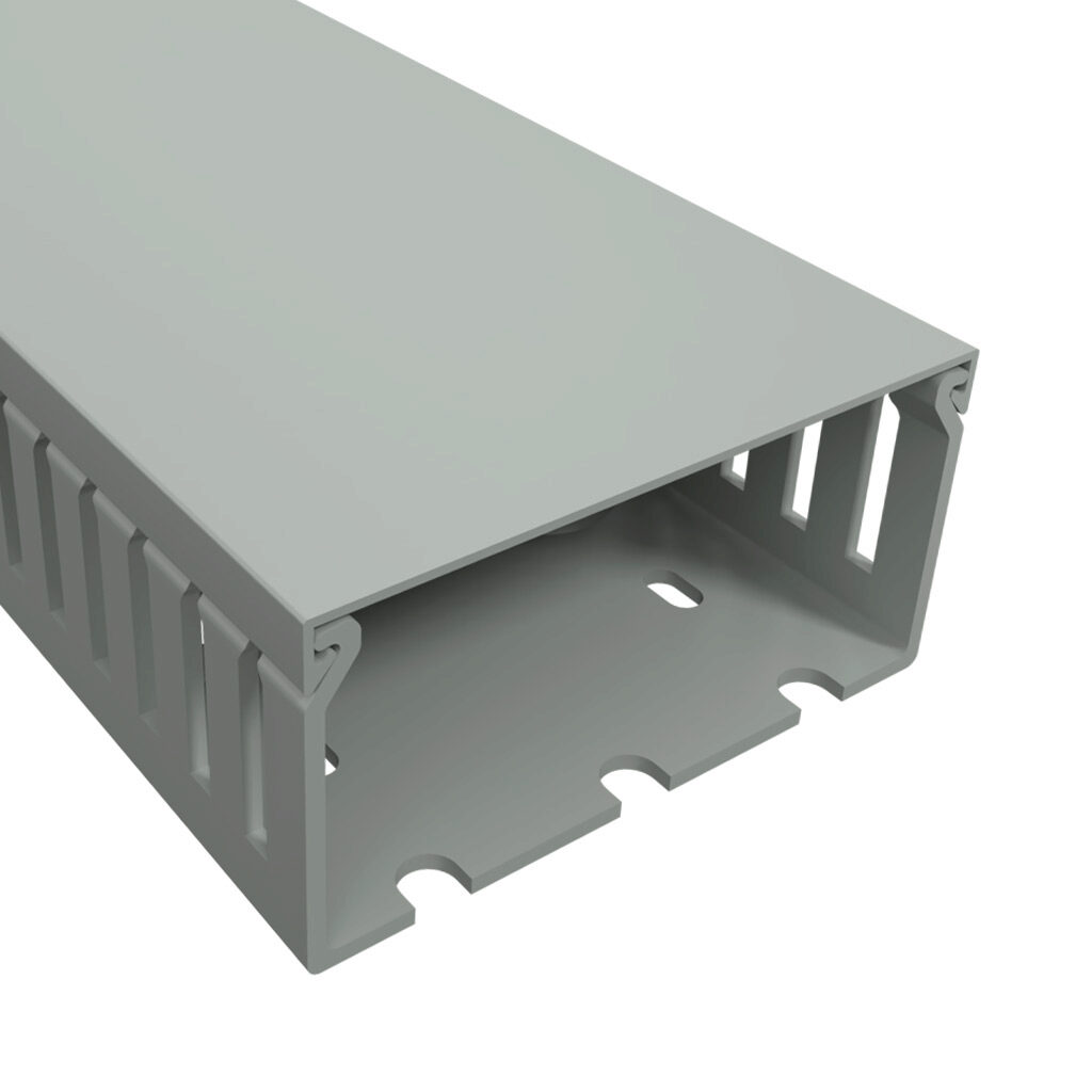 T1E-3015G-1 - Iboco T1E series open slot narrow finger wire duct, 3in width, 1.5in height, 6.5ft/2m length, gray. Cover included.