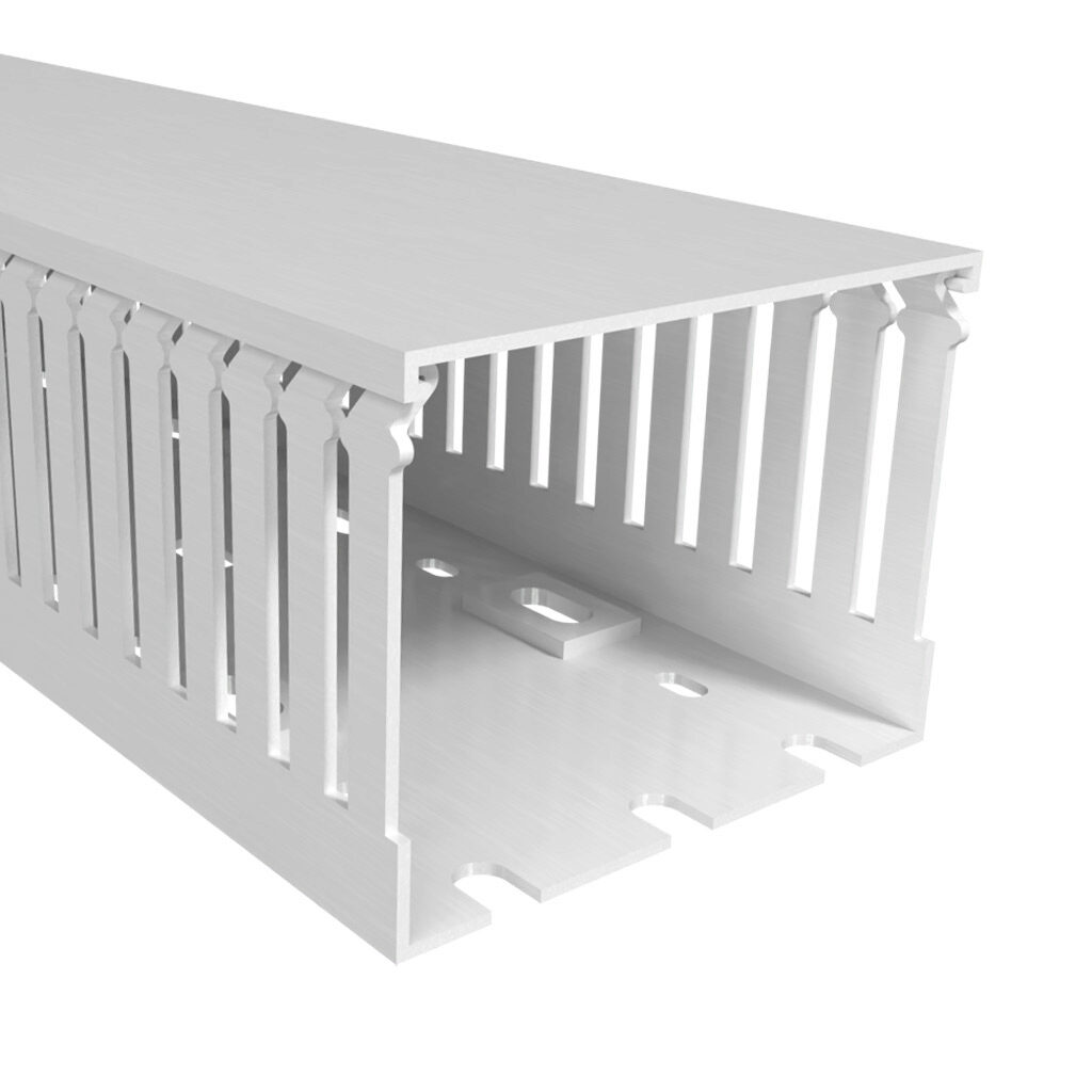 T1E-3022W-1 - Iboco T1E series open slot narrow finger wire duct, 3in width, 2.25in height, 6.5ft/2m length, white. Cover included.