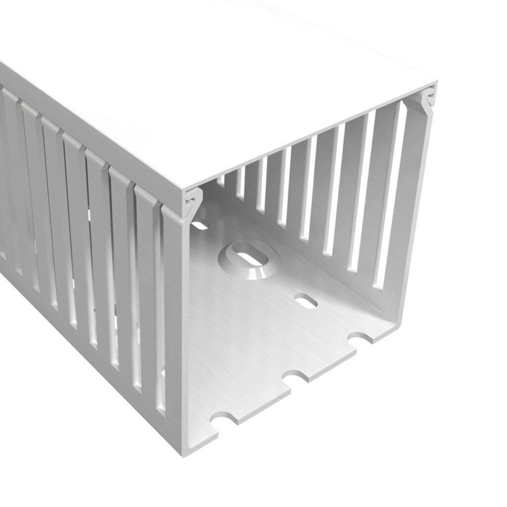 T1E-3030W-1 - Iboco T1E series open slot narrow finger wire duct, 3in width, 3in height, 6.5ft/2m length, white. Cover included.
