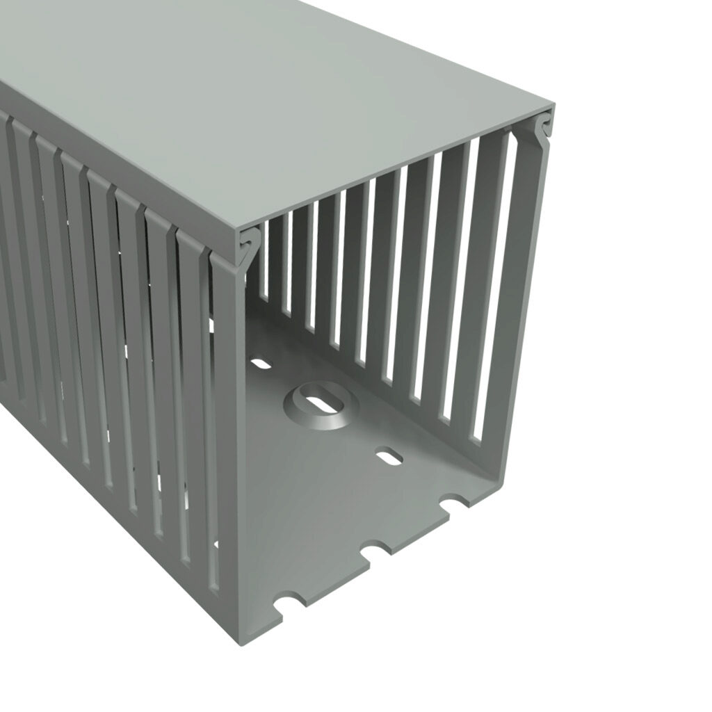 T1E-3040G-1 - Iboco T1E series open slot narrow finger wire duct, 3in width, 4in height, 6.5ft/2m length, gray. Cover included.