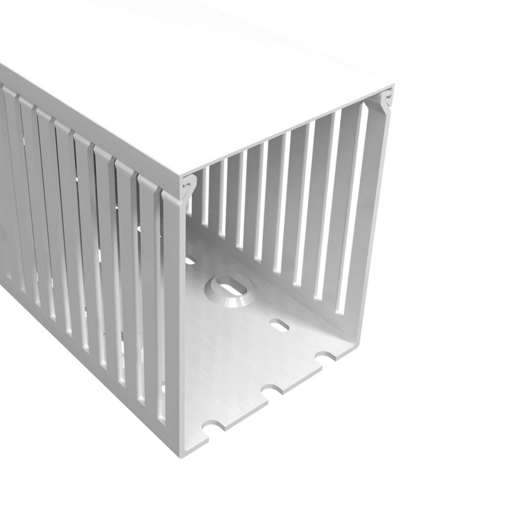 T1E-3040W-1 - Iboco T1E series open slot narrow finger wire duct, 3in width, 4in height, 6.5ft/2m length, white. Cover included.