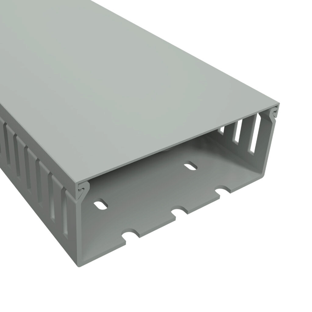 T1E-4015G-1 - Iboco T1E series open slot narrow finger wire duct, 4in width, 1.5in height, 6.5ft/2m length, gray. Cover included.