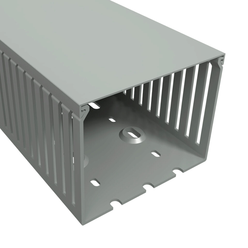 T1E-4030G-1 - Iboco T1E series open slot narrow finger wire duct, 4in width, 3in height, 6.5ft/2m length, gray. Cover included.