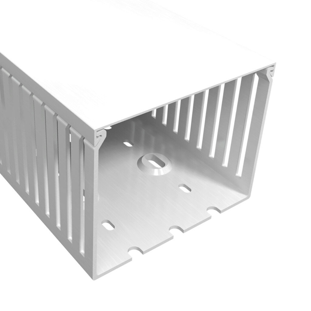 T1E-4030W-1 - Iboco T1E series open slot narrow finger wire duct, 4in width, 3in height, 6.5ft/2m length, white. Cover included.
