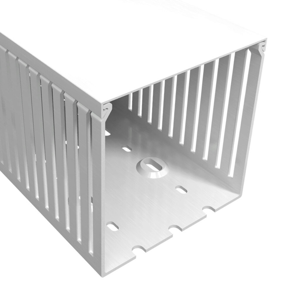 T1E-4040W-1 - Iboco T1E series open slot narrow finger wire duct, 4in width, 4in height, 6.5ft/2m length, white. Cover included.
