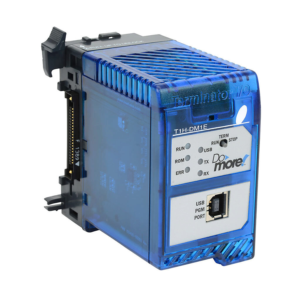 T1H-DM1E - Do-more T1H CPU, 64k words ladder memory, (1) RS-232 (RJ12), (1) Ethernet (RJ45) and (1) USB B port(s), battery included.