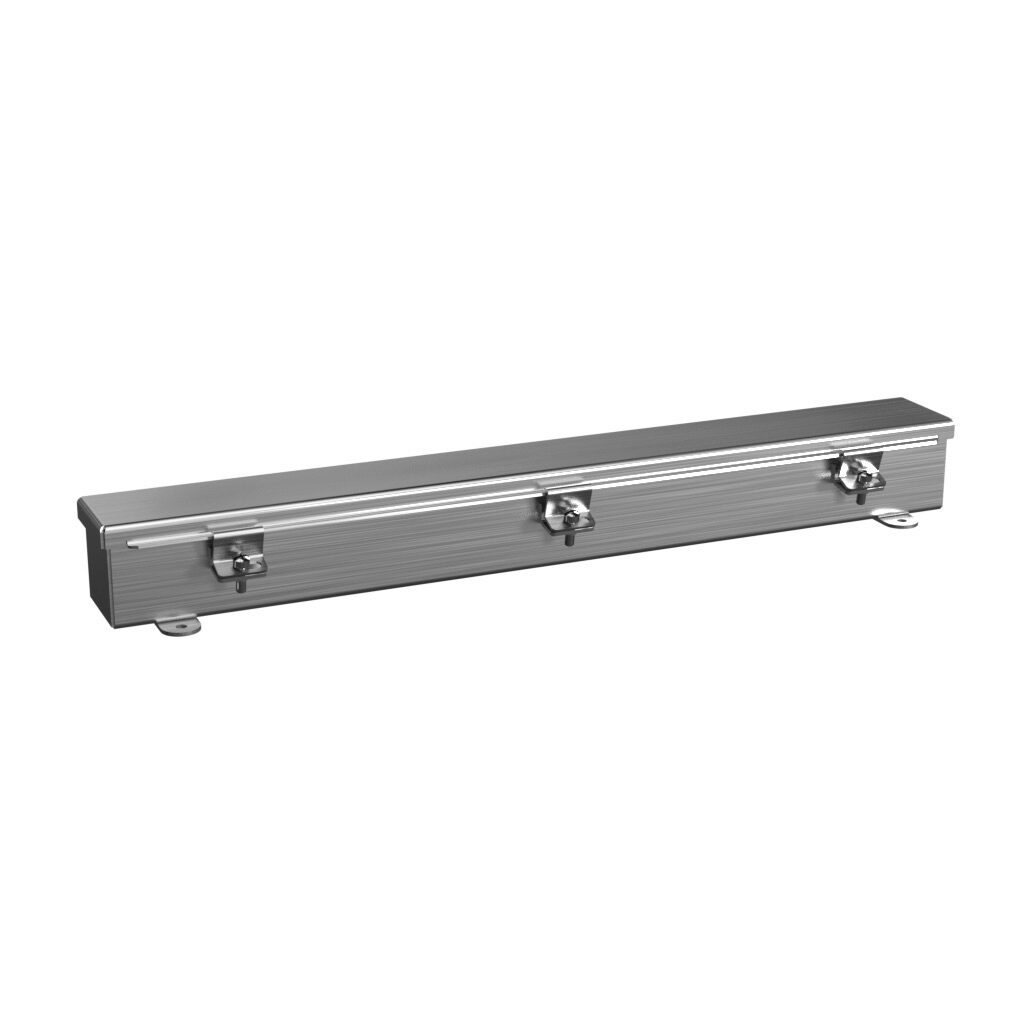 T2224CHSS - Wiegmann wiring trough, 2.5 x 2.5 x 24in (HxDxL), NEMA 1/4/4X/12, 304 stainless steel, No. 3 intermediate polished finish, single-door.