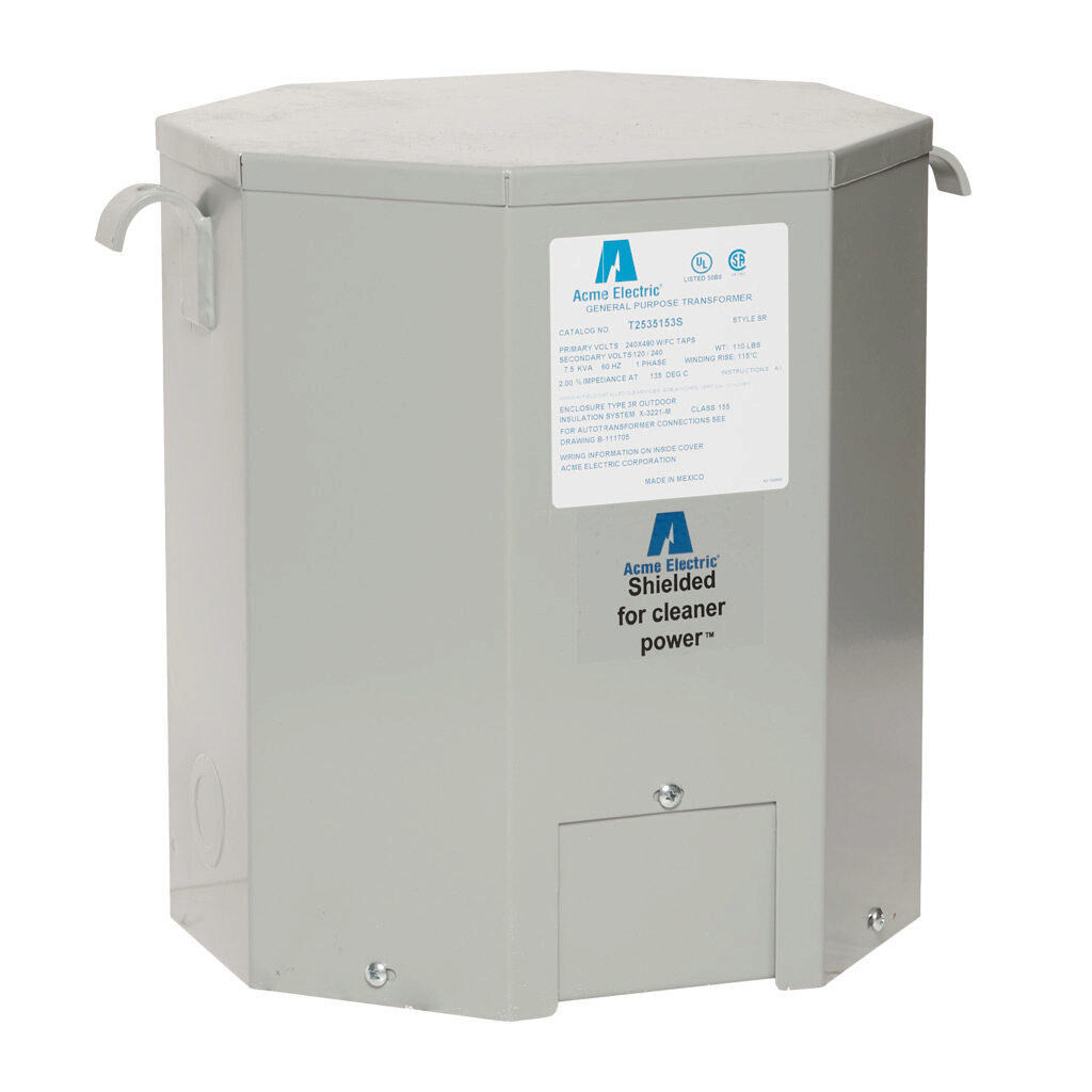 T2535153S - ACME general purpose transformer, encapsulated core, 7.5 kVA, 1-phase, 240/480 VAC, 120/240 VAC secondary, 60 Hz, electrostatic shield, NEMA 3R, wall mount.