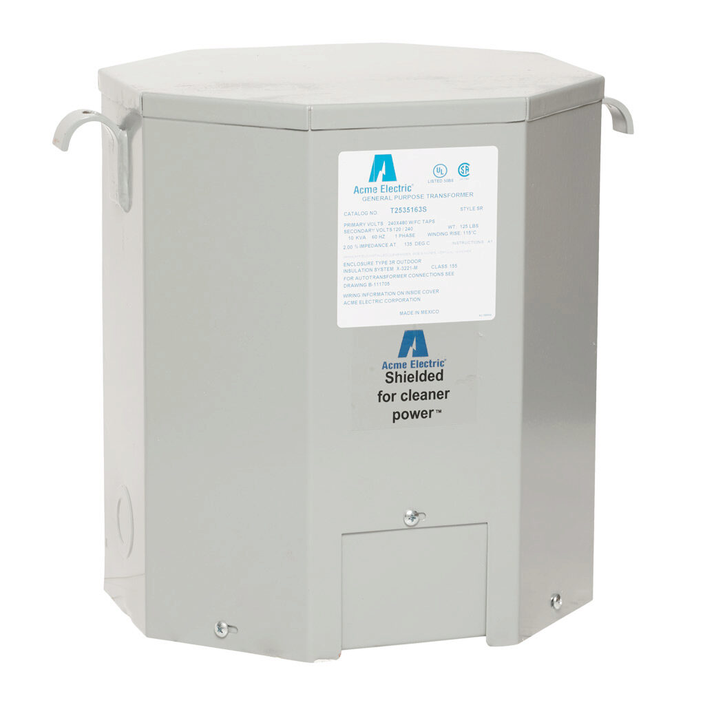 T2535163S - ACME general purpose transformer, encapsulated core, 10 kVA, 1-phase, 240/480 VAC, 120/240 VAC secondary, 60 Hz, electrostatic shield, NEMA 3R, wall mount.