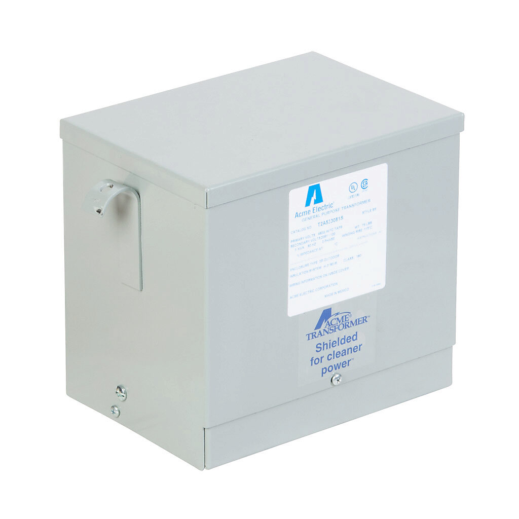 T2A533081S - ACME general purpose transformer, encapsulated core, 3 kVA, 3-phase, 480 VAC Delta, 208Y/120 VAC secondary, 60 Hz, electrostatic shield, NEMA 3R, wall mount.