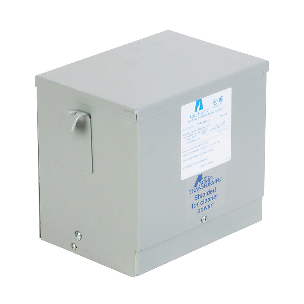 T2A533281S - ACME general purpose transformer, encapsulated core, 3 kVA, 3-phase, 480 VAC Delta, 240/120 VAC Delta (center tap) secondary, 60 Hz, electrostatic shield, NEMA 3R, wall mount.