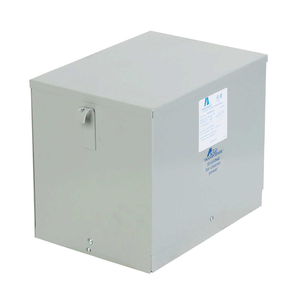 T2A533401S - ACME general purpose transformer, encapsulated core, 9 kVA, 3-phase, 480 VAC Delta, 240/120 VAC Delta (center tap) secondary, 60 Hz, electrostatic shield, NEMA 3R, wall mount.