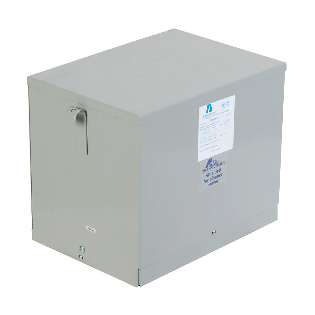 T2A793321S - ACME general purpose transformer, encapsulated core, 9 kVA, 3-phase, 600 VAC Delta, 208Y/120 VAC secondary, 60 Hz, electrostatic shield, NEMA 3R, wall mount.