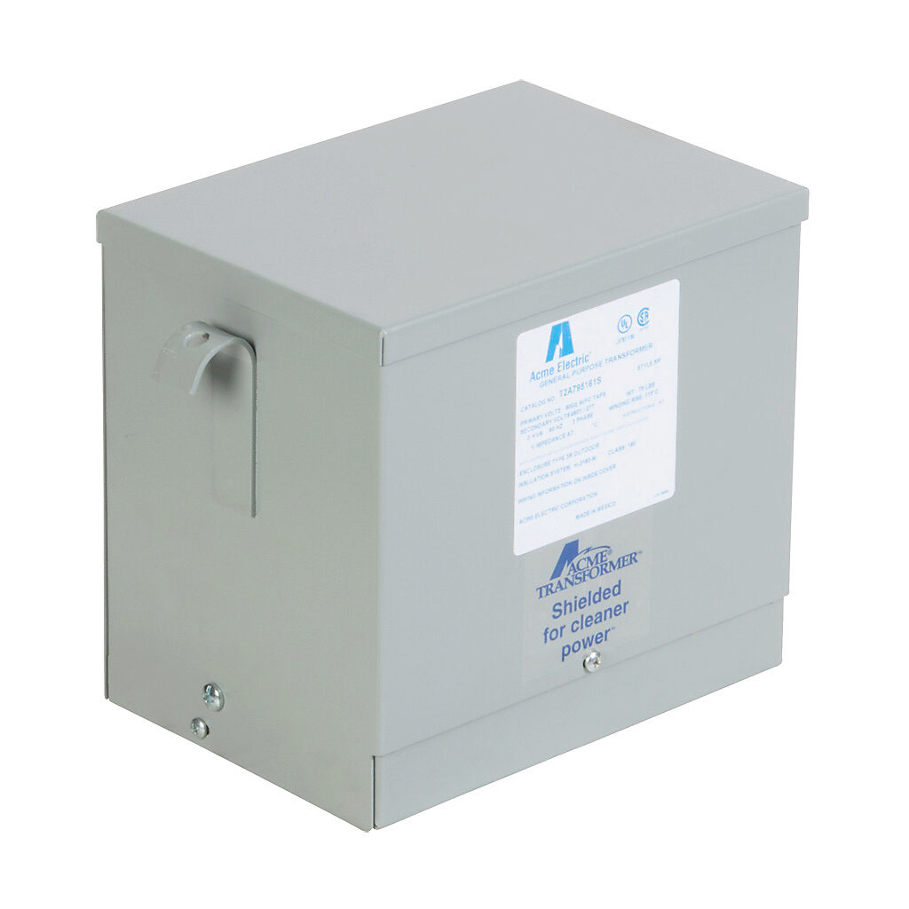 T2A795161S - ACME general purpose transformer, encapsulated core, 3 kVA, 3-phase, 600 VAC Delta, 480Y/277 VAC secondary, 60 Hz, electrostatic shield, NEMA 3R, wall mount.