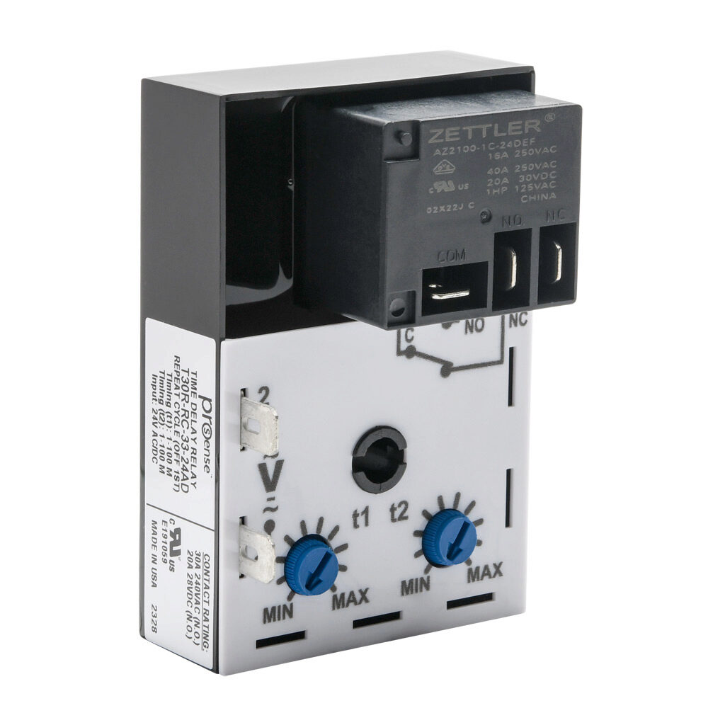 T30R-RC-33-24AD - ProSense cyclic relay timer, 1 to 100 minutes timing range, 24 VAC/VDC operating voltage, 30A contact rating, (1) SPDT timed relay output(s), surface mount, 1/4in male quick-connect terminal.