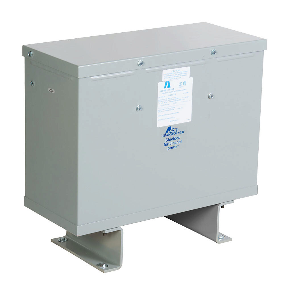 T3533411S - ACME general purpose transformer, encapsulated core, 15 kVA, 3-phase, 480 VAC Delta, 240/120 VAC Delta (center tap) secondary, 60 Hz, electrostatic shield, NEMA 3R, floor mount.