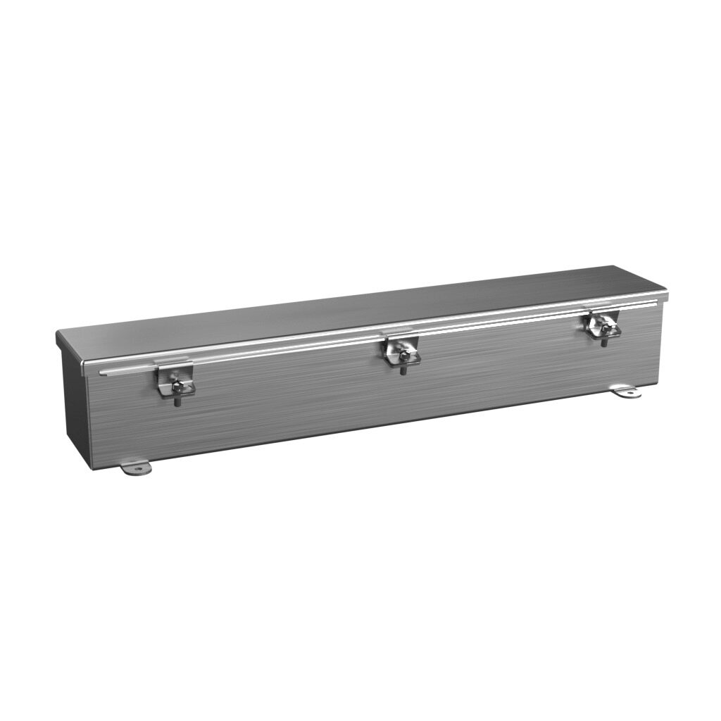 T4424CHSS - Wiegmann wiring trough, 4 x 4 x 24in (HxDxL), NEMA 1/4/4X/12, 304 stainless steel, No. 3 intermediate polished finish, single-door.