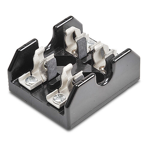 T60030-2SR - Bussmann fuse block, accepts T fuses, 30A, 600V, 2-pole, 18-10 AWG copper only, screw with pressure plate, panel mount.
