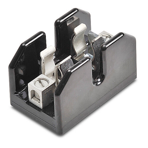 T60060-1CR - Bussmann fuse block, accepts T fuses, 60A, 600V, 1-pole, 14-2 AWG copper or aluminum, box lug, panel mount.