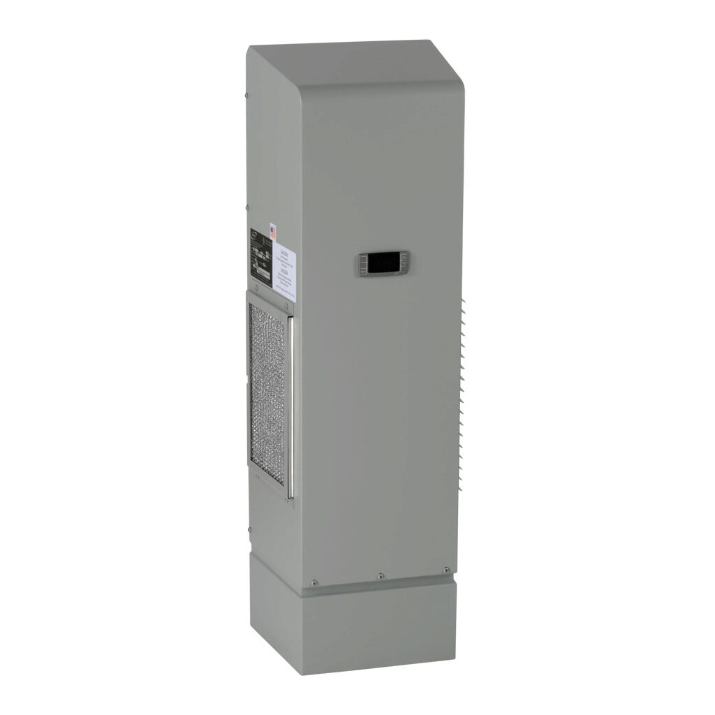 TA10-033-46-12 - Stratus air conditioner, 3300 BTU/H, R-134a, 460 VAC operating voltage, carbon steel housing, ANSI 61 gray, side mount. For use with NEMA/UL Type 12 enclosures.
