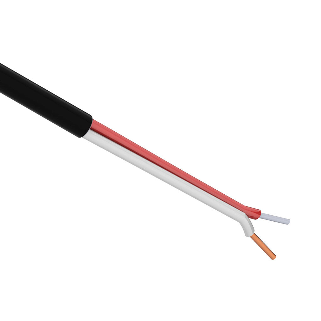 TE Connectivity THMWJ-16-1U-P-1 - TE Wire & Cable Type J thermocouple extension wire, unshielded, 2 conductors, 16 AWG, iron and copper-nickel, PVC conductor insulation material, white and red, PVC jacket, black, cut to length.