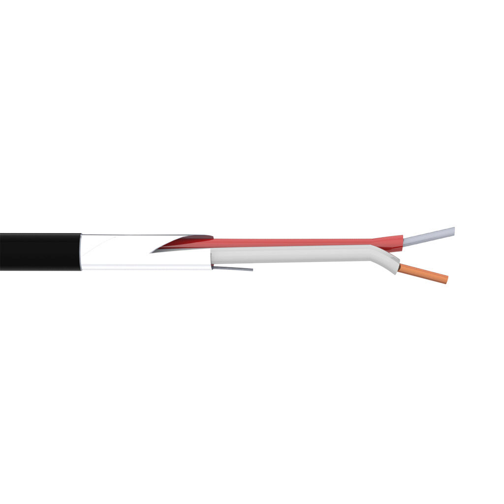 TE Connectivity THMWJ-20-1S-P-1 - TE Wire & Cable Type J thermocouple extension wire, shielded, 2 conductors, 20 AWG, iron and copper-nickel, PVC conductor insulation material, white and red, PVC jacket, black, cut to length.