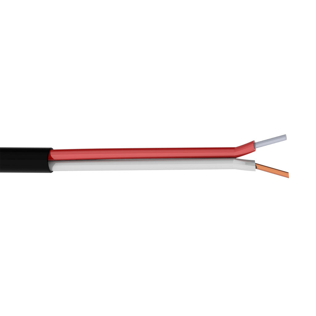 TE Connectivity THMWJ-20-1U-P-1 - TE Wire & Cable Type J thermocouple extension wire, unshielded, 2 conductors, 20 AWG, iron and copper-nickel, PVC conductor insulation material, white and red, PVC jacket, black, cut to length.