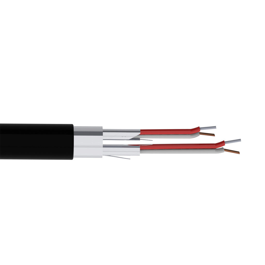TE Connectivity THMWJ-20-2SS-P-1 - TE Wire & Cable Type J thermocouple PLTC and ITC extension cable, individual and overall shielded, 2 twisted pairs, 20 AWG, iron and copper-nickel, PVC conductor insulation material, white and red, PVC jacket, black, cut to length.