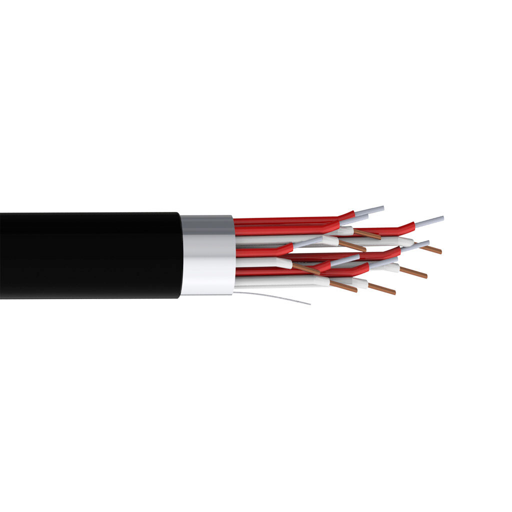 TE Connectivity THMWJ-20-8S-P-1 - TE Wire & Cable Type J thermocouple PLTC and ITC extension cable, shielded, 8 twisted pairs, 20 AWG, iron and copper-nickel, PVC conductor insulation material, white and red, PVC jacket, black, cut to length.