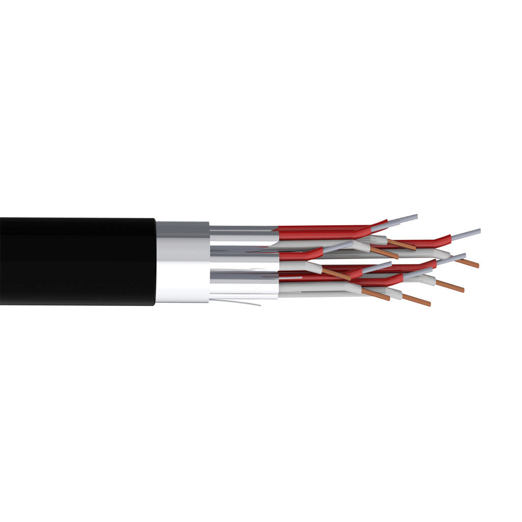 TE Connectivity THMWJ-20-8SS-P-1 - TE Wire & Cable Type J thermocouple PLTC and ITC extension cable, individual and overall shielded, 8 twisted pairs, 20 AWG, iron and copper-nickel, PVC conductor insulation material, white and red, PVC jacket, black, cut to length.