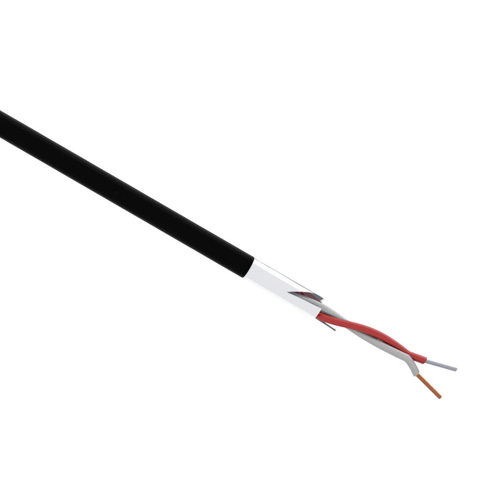 TE Connectivity THMWJ-UL-16-1S-P-1 - TE Wire & Cable Type J thermocouple PLTC extension wire, shielded, 2 conductors, 16 AWG, iron and copper-nickel, PVC conductor insulation material, white and red, PVC jacket, black, cut to length.