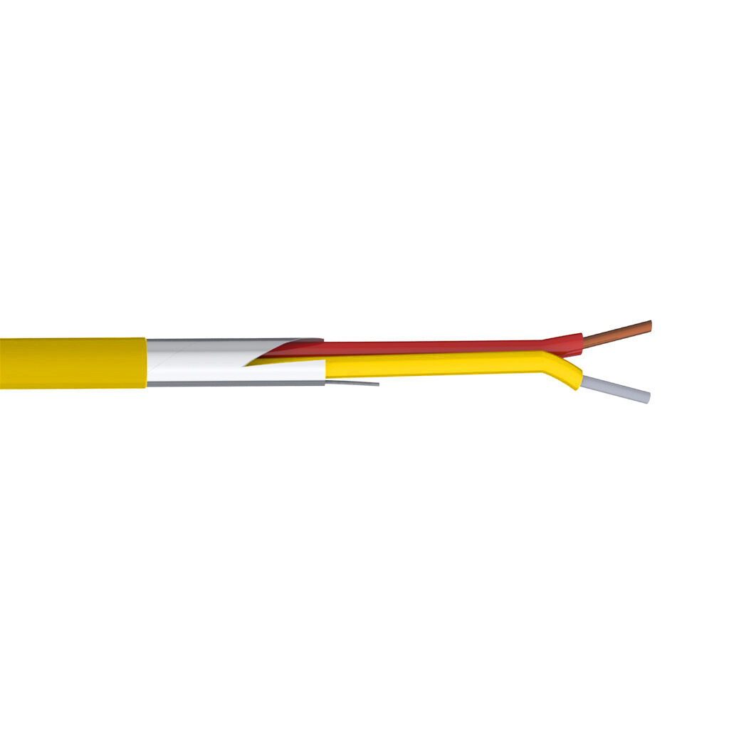 TE Connectivity THMWK-20-1S-P-1 - TE Wire & Cable Type K thermocouple extension wire, shielded, 2 conductors, 20 AWG, nickel-chromium and nickel-aluminum, PVC conductor insulation material, yellow and red, PVC jacket, yellow, cut to length.