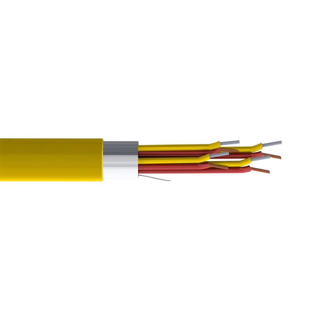 TE Connectivity THMWK-20-4S-P-1 - TE Wire & Cable Type K thermocouple PLTC and ITC extension cable, shielded, 4 twisted pairs, 20 AWG, nickel-chromium and nickel-aluminum, PVC conductor insulation material, yellow and red, PVC jacket, yellow, cut to length.