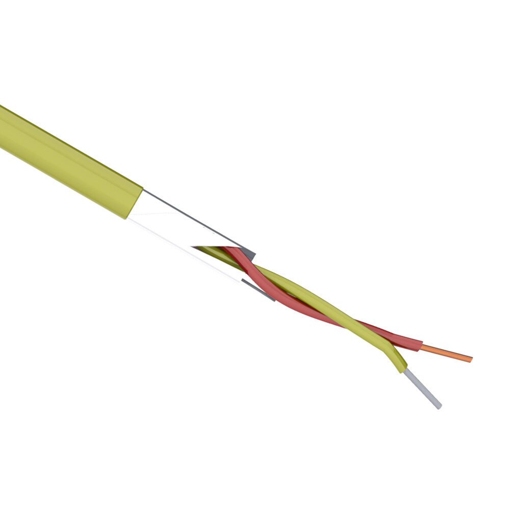 TE Connectivity THMWK-UL-16-1S-F-1 - TE Wire & Cable Type K thermocouple PLTC extension wire, shielded, 2 conductors, 16 AWG, nickel-chromium and nickel-aluminum, FEP Teflon conductor insulation material, yellow and red, FEP Teflon jacket, yellow, cut to length.
