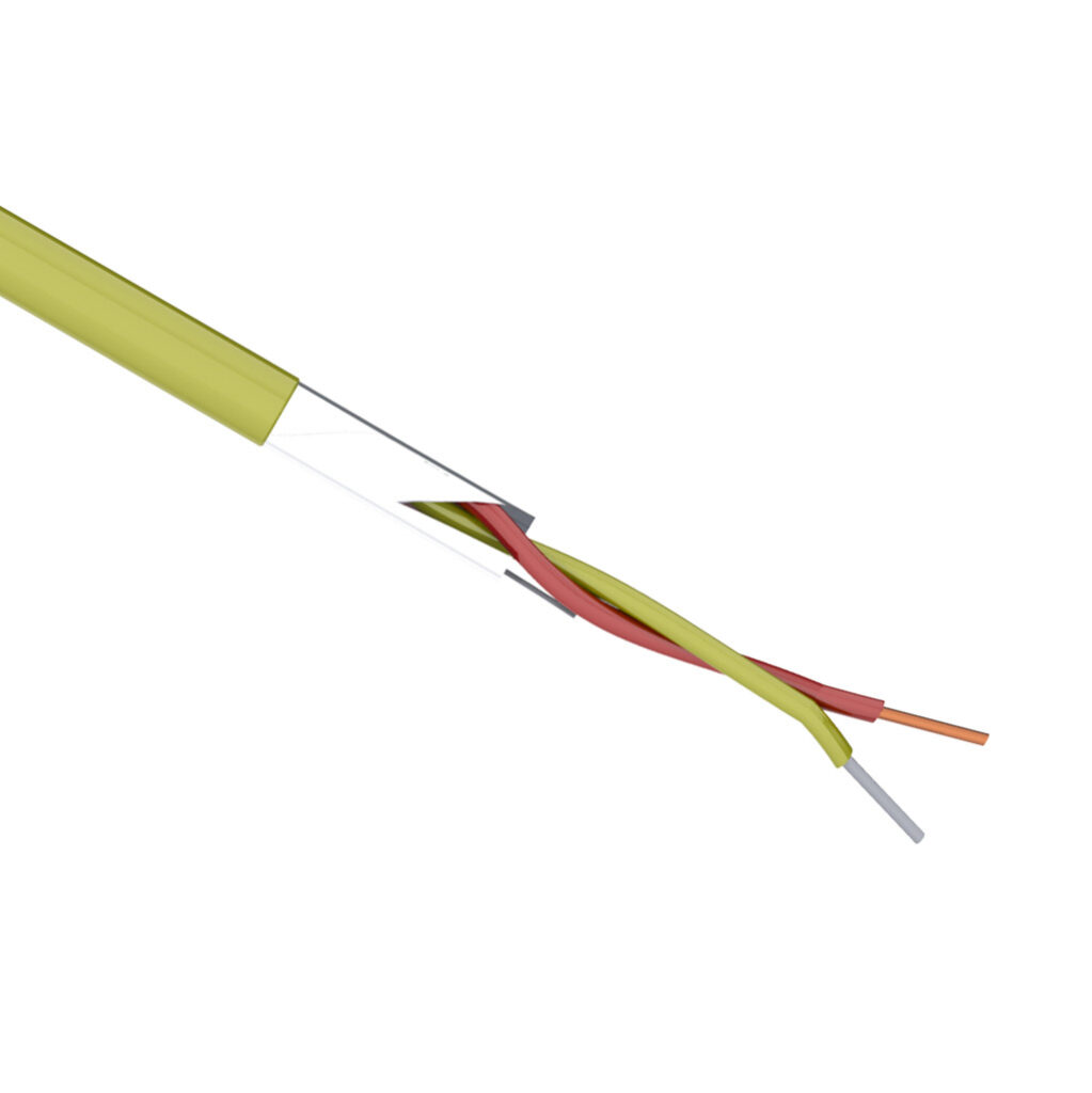 TE Connectivity THMWK-UL-16-1S-P-1 - TE Wire & Cable Type K thermocouple PLTC extension wire, shielded, 2 conductors, 16 AWG, nickel-chromium and nickel-aluminum, PVC conductor insulation material, yellow and red, PVC jacket, yellow, cut to length.