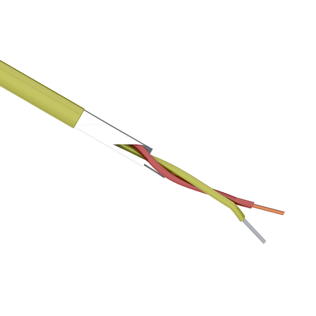 TE Connectivity THMWK-UL-20-1S-F-1 - TE Wire & Cable Type K thermocouple PLTC extension wire, shielded, 2 conductors, 20 AWG, nickel-chromium and nickel-aluminum, FEP Teflon conductor insulation material, yellow and red, FEP Teflon jacket, yellow, cut to length.