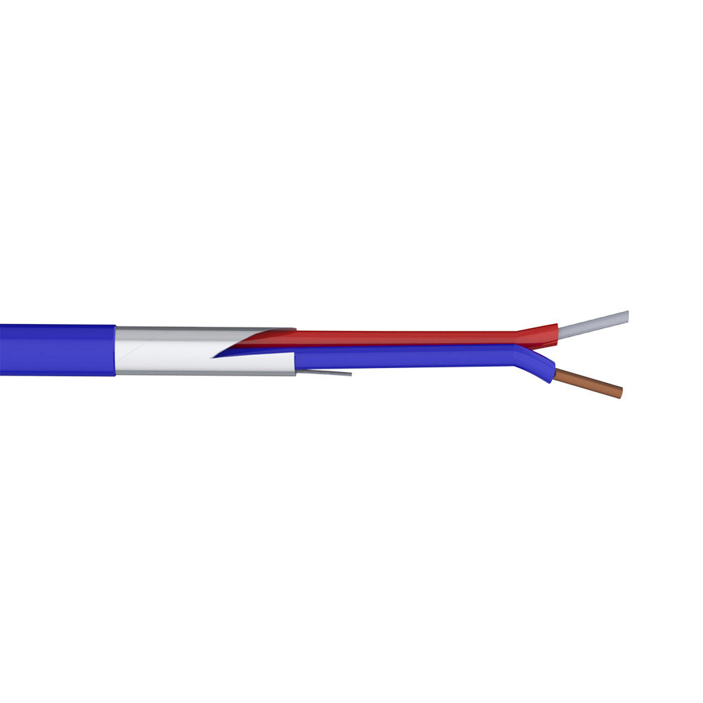 TE Connectivity THMWT-20-1S-P-1 - TE Wire & Cable Type T thermocouple extension wire, shielded, 2 conductors, 20 AWG, copper and copper-nickel, PVC conductor insulation material, blue and red, PVC jacket, blue, cut to length.