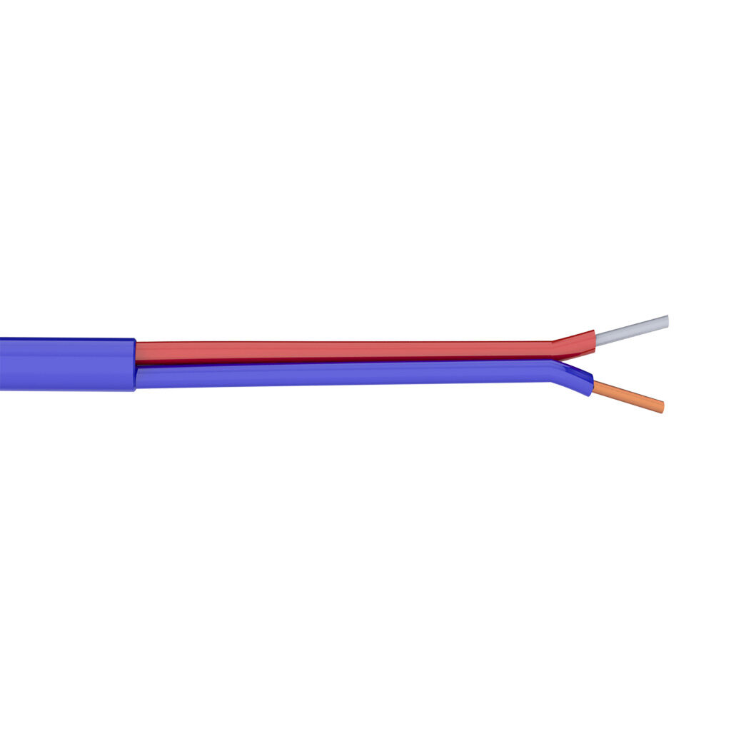 TE Connectivity THMWT-20-1U-P-1 - TE Wire & Cable Type T thermocouple extension wire, unshielded, 2 conductors, 20 AWG, copper and copper-nickel, PVC conductor insulation material, blue and red, PVC jacket, blue, cut to length.