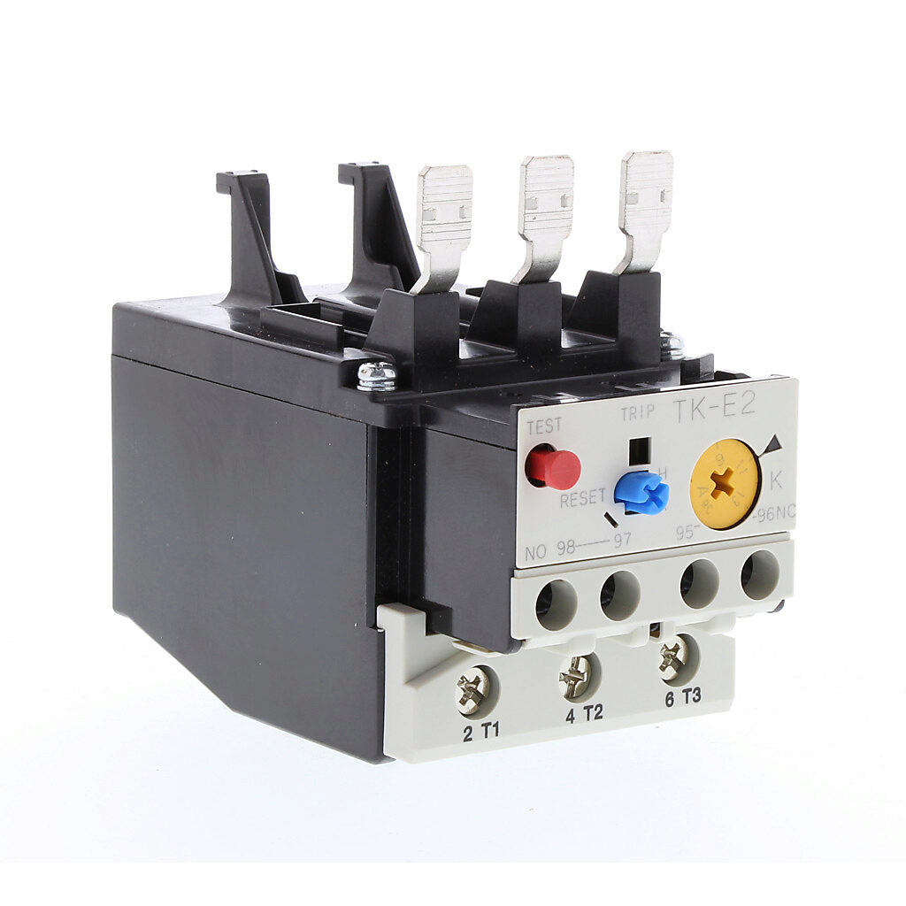TK-E2-1300 - Fuji Electric TK-E2 series thermal overload relay, 9.0-13.0A adjustable, bi-metallic, local reset, direct mount power connection(s). For use with SC-E1x, SC-E2x and SC-E2Sx series contactors.