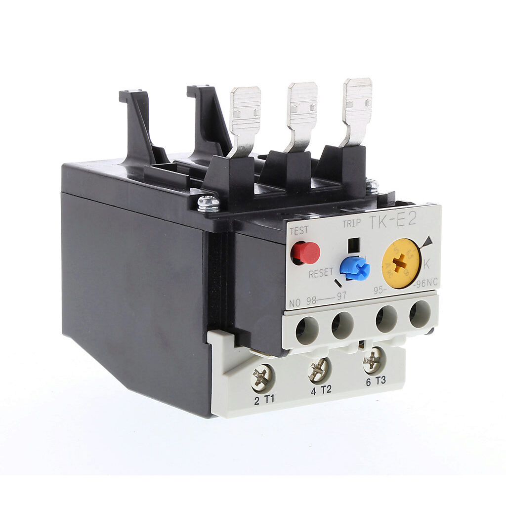 TK-E2-800 - Fuji Electric TK-E2 series thermal overload relay, 5.0-8.0A adjustable, bi-metallic, local reset, direct mount power connection(s). For use with SC-E1x, SC-E2x and SC-E2Sx series contactors.