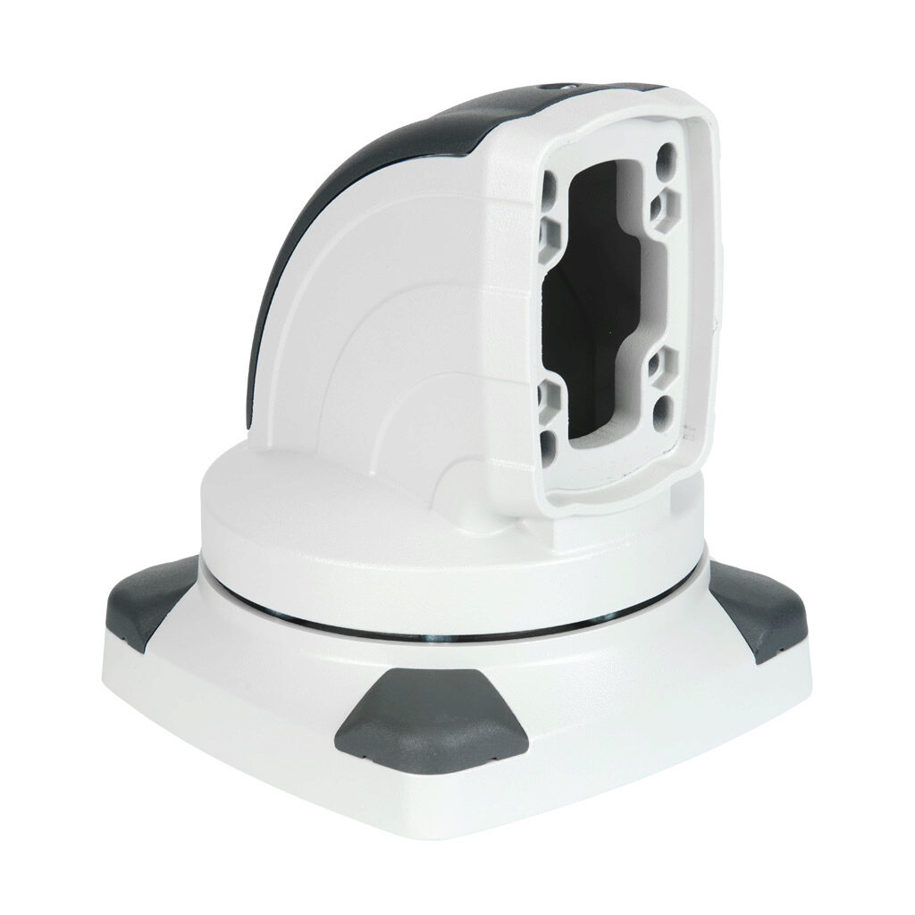 AutomationDirect TK120.600 - Teknokol suspension arm fitting, right-angle top-mount swivel base, 310 degrees movement range, aluminum, RAL 7035 light gray. For use with TK120 suspension arm profile.