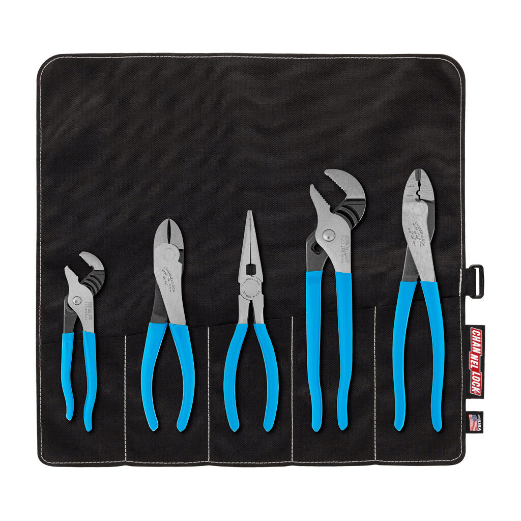 TOOLROLL-2 - CHANNELLOCK Classic pliers and cutters set, crimping, diagonal, long nose and tongue and groove, 5 pieces.