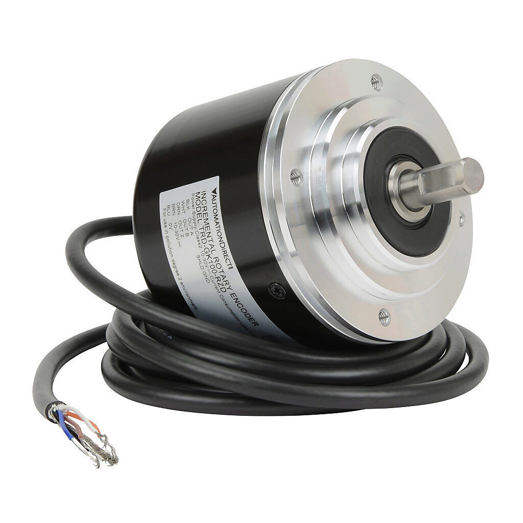 TRD-GK100-RZD - JTEKT TRD-GK series incremental (quadrature) rotary encoder, 10-30 VDC, push-pull (totem) output, heavy duty, 100 ppr, 10mm solid shaft, 78mm diameter body, IP65, 6.5ft/2m cable length, axial exit, pigtail.