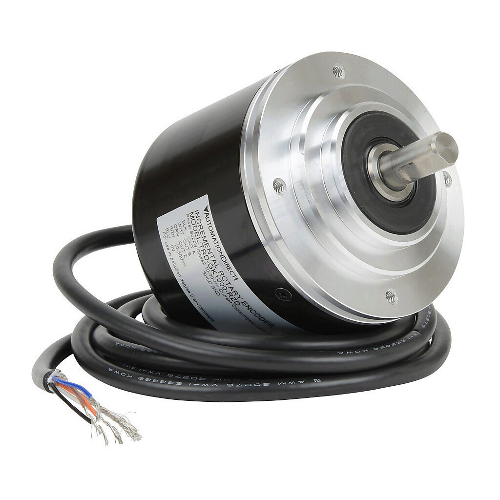 TRD-GK1000-RZD - JTEKT TRD-GK series incremental (quadrature) rotary encoder, 10-30 VDC, push-pull (totem) output, heavy duty, 1000 ppr, 10mm solid shaft, 78mm diameter body, IP65, 6.5ft/2m cable length, axial exit, pigtail.