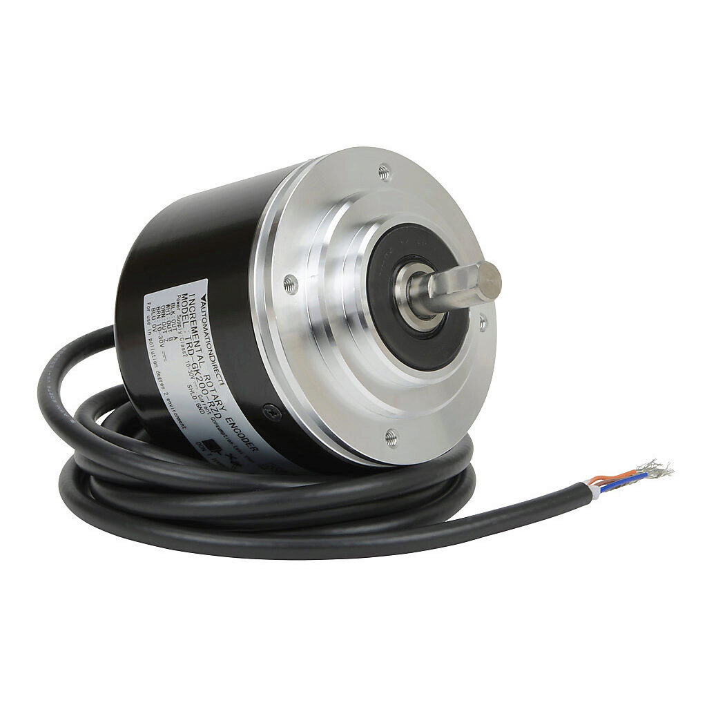 TRD-GK200-RZD - JTEKT TRD-GK series incremental (quadrature) rotary encoder, 10-30 VDC, push-pull (totem) output, heavy duty, 200 ppr, 10mm solid shaft, 78mm diameter body, IP65, 6.5ft/2m cable length, axial exit, pigtail.