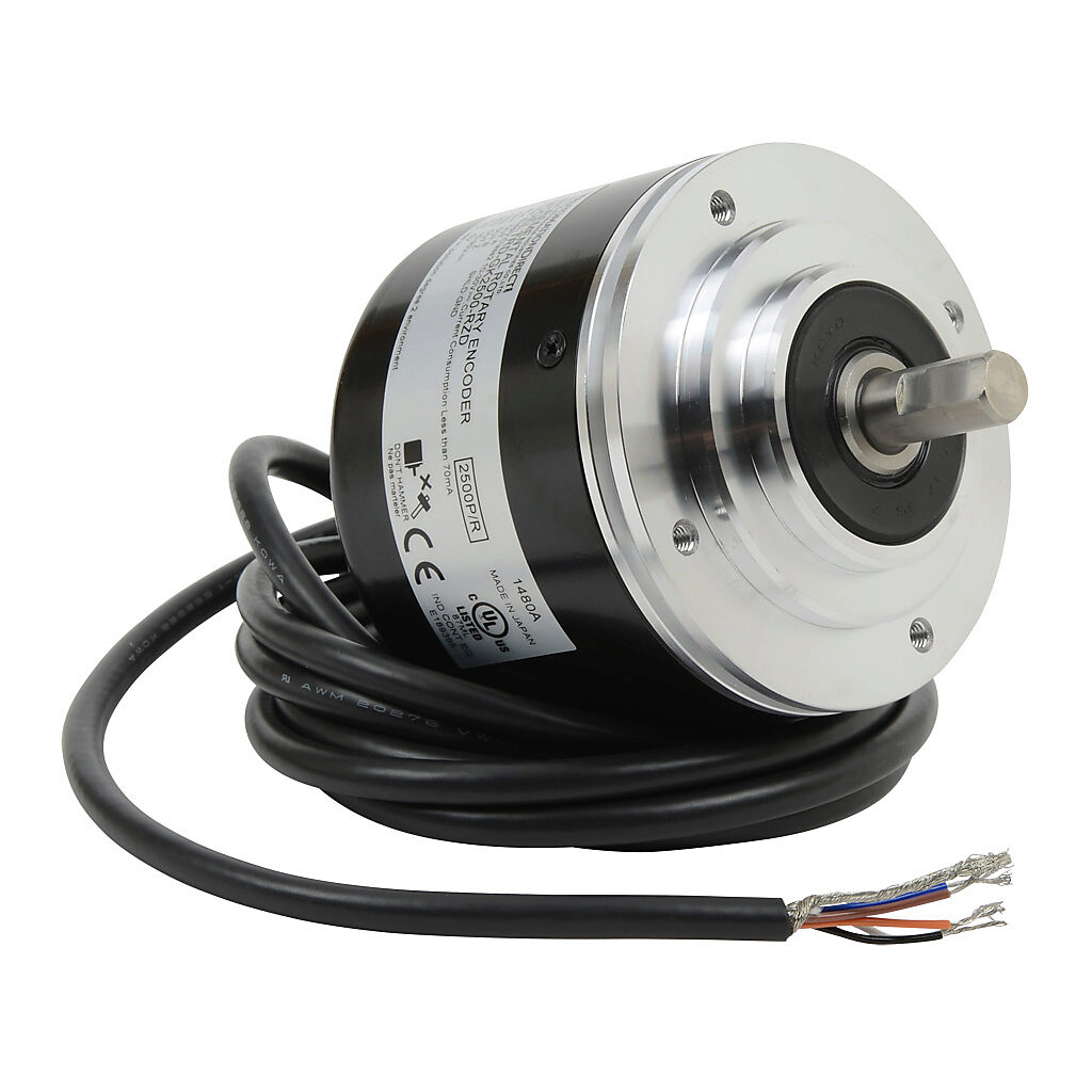 TRD-GK2500-RZD - JTEKT TRD-GK series incremental (quadrature) rotary encoder, 10-30 VDC, push-pull (totem) output, heavy duty, 2500 ppr, 10mm solid shaft, 78mm diameter body, IP65, 6.5ft/2m cable length, axial exit, pigtail.