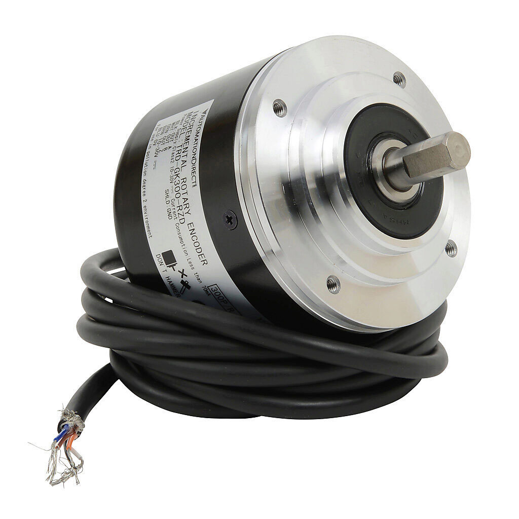 TRD-GK300-RZD - JTEKT TRD-GK series incremental (quadrature) rotary encoder, 10-30 VDC, push-pull (totem) output, heavy duty, 300 ppr, 10mm solid shaft, 78mm diameter body, IP65, 6.5ft/2m cable length, axial exit, pigtail.